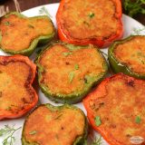 Bell peppers stuffed with mashed potatoes.