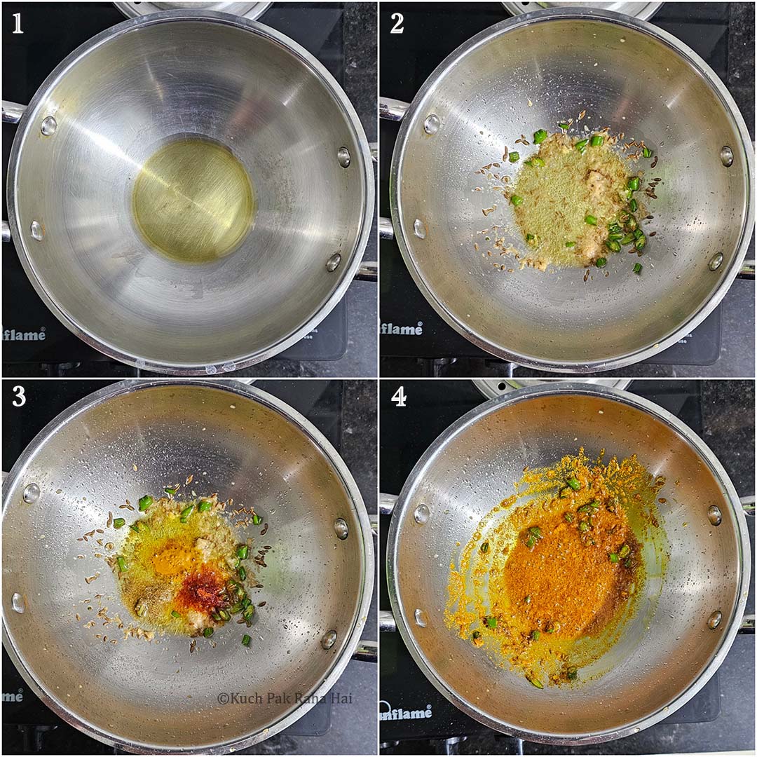 Sautéing spices in oil.