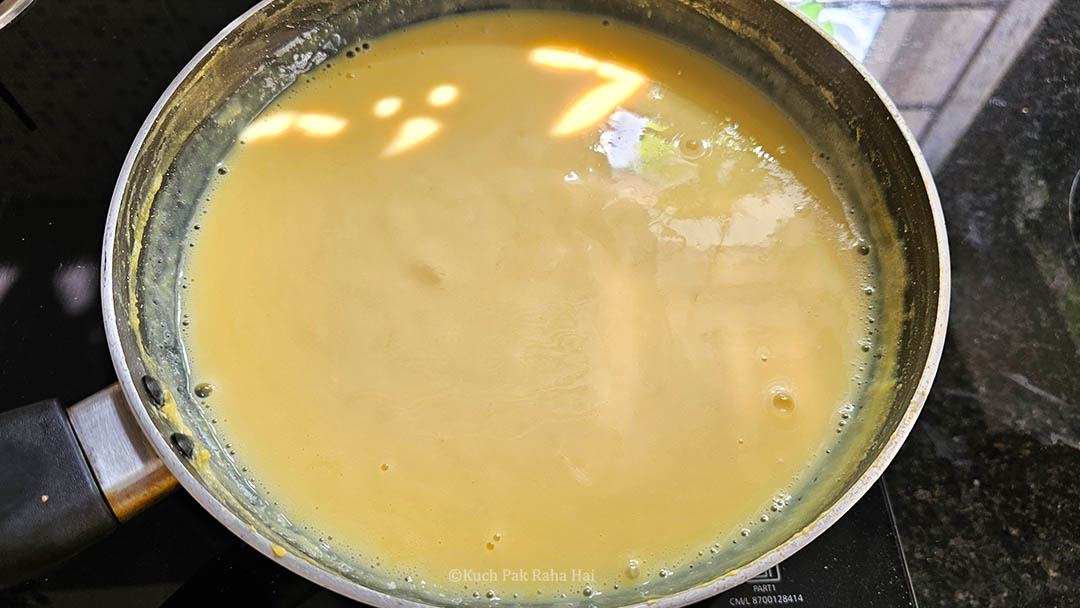 Cooking custard in a pan.