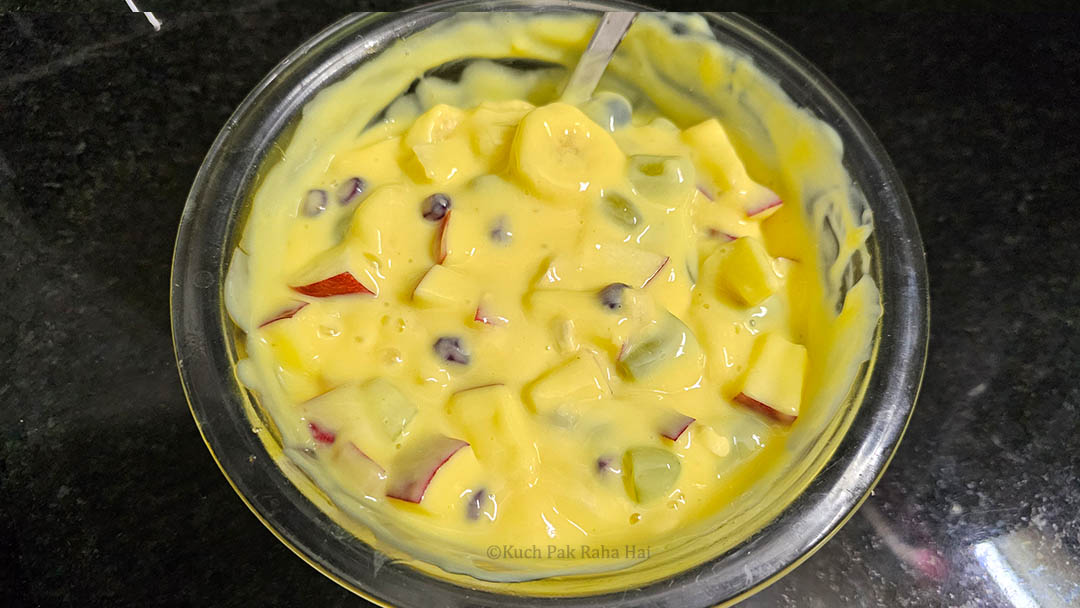 Custard with fruits.