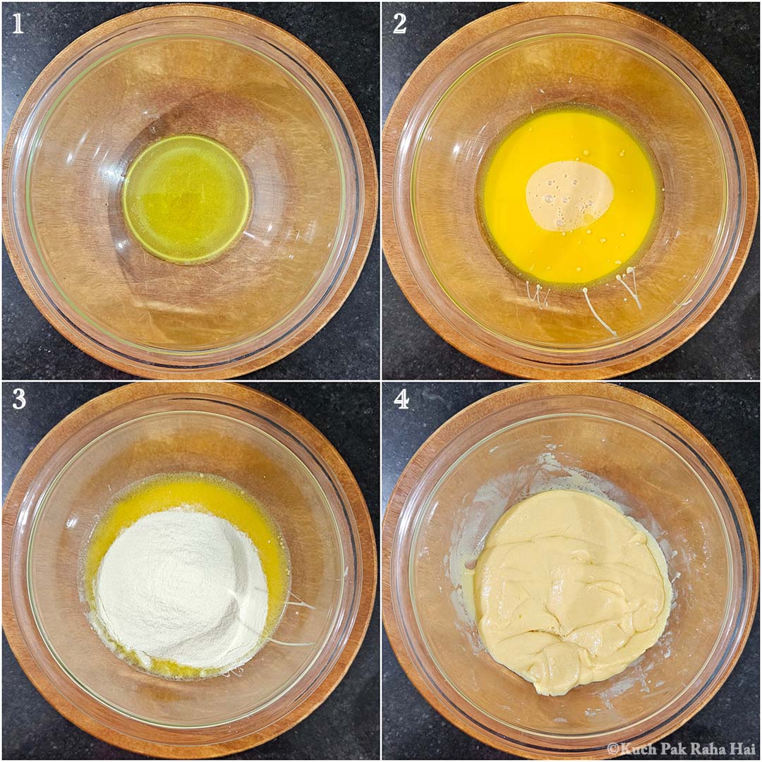 Mixing ingredients in a bowl for peda.