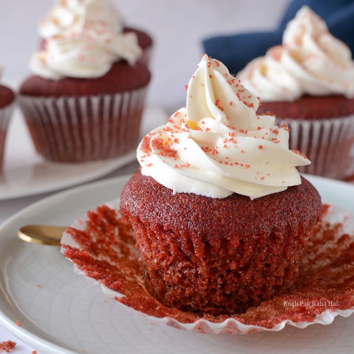 Eggless Red Velvet Cupcakes with Cream Cheese Frosting