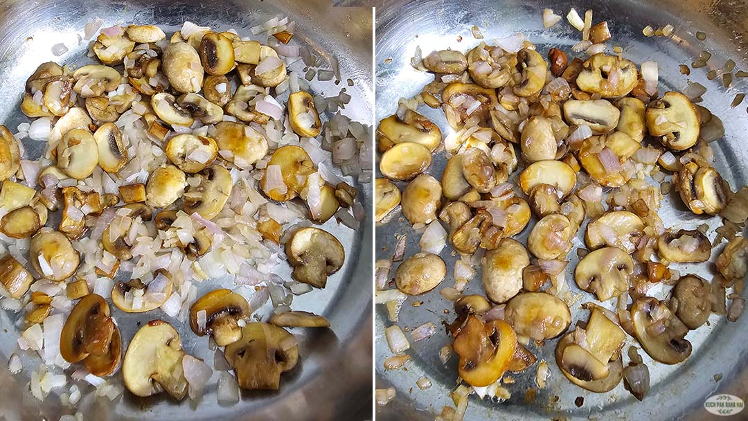 Sautéing onion and garlic with mushrooms.