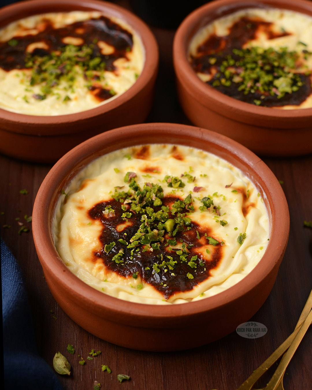 Baked rice pudding with uncooked rice.