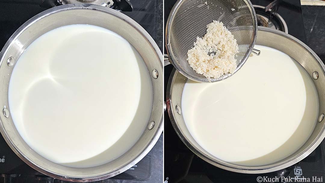 Adding rice to milk.