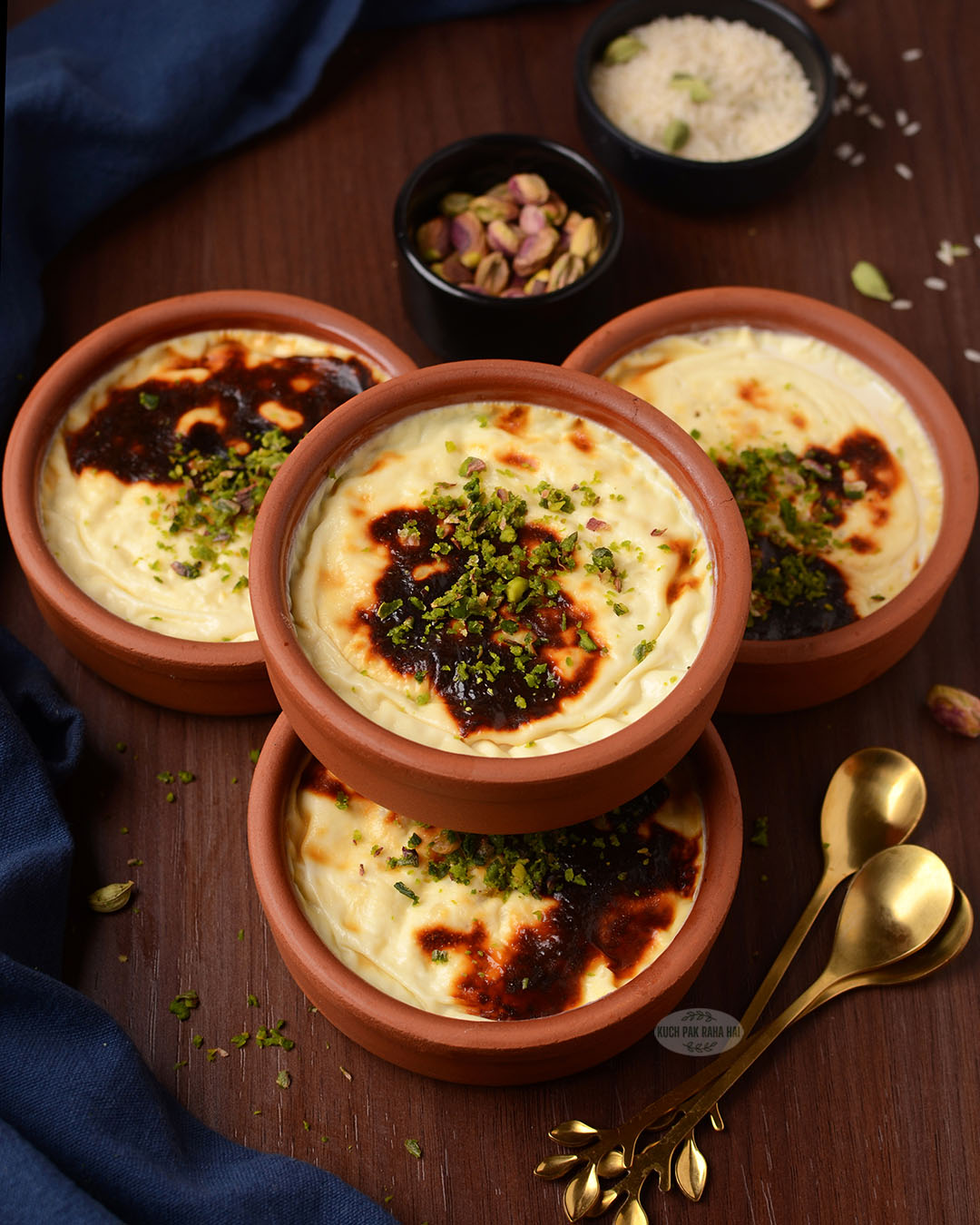 Baked kheer Indian fusion dessert.