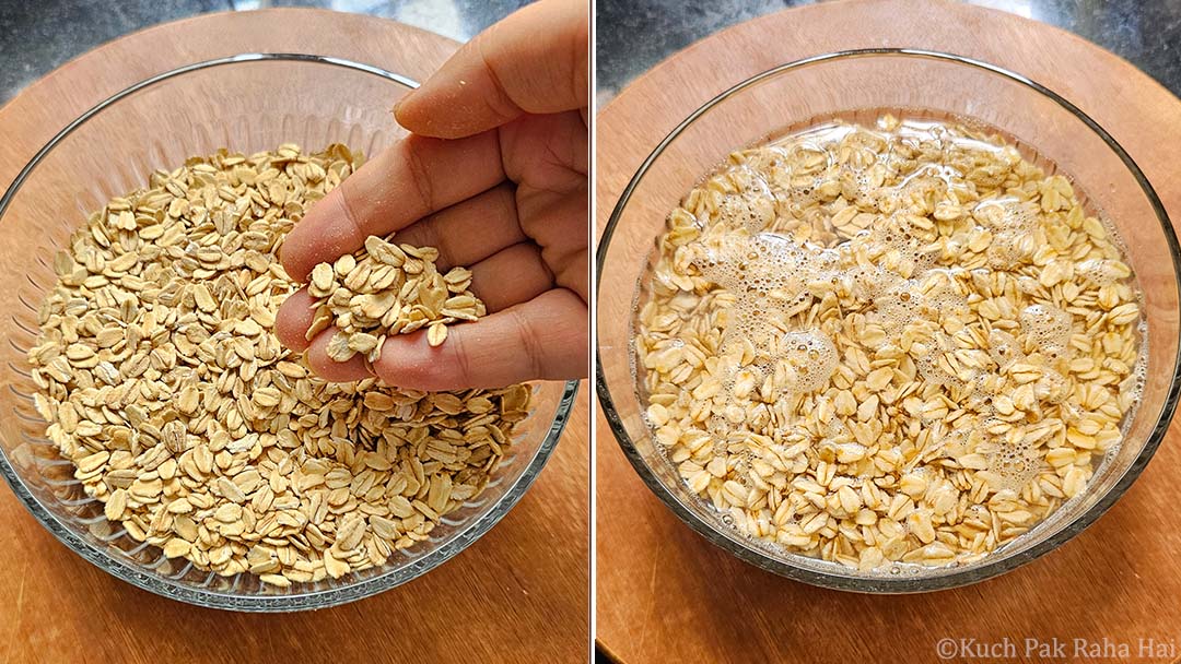  Soaking rolled oats in a bowl.