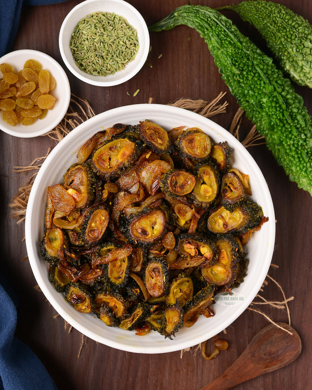 Crispy karela fry recipe with onions.