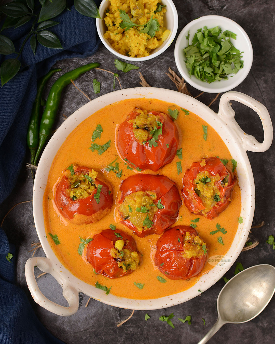 Indian vegetarian stuffed tomatoes.