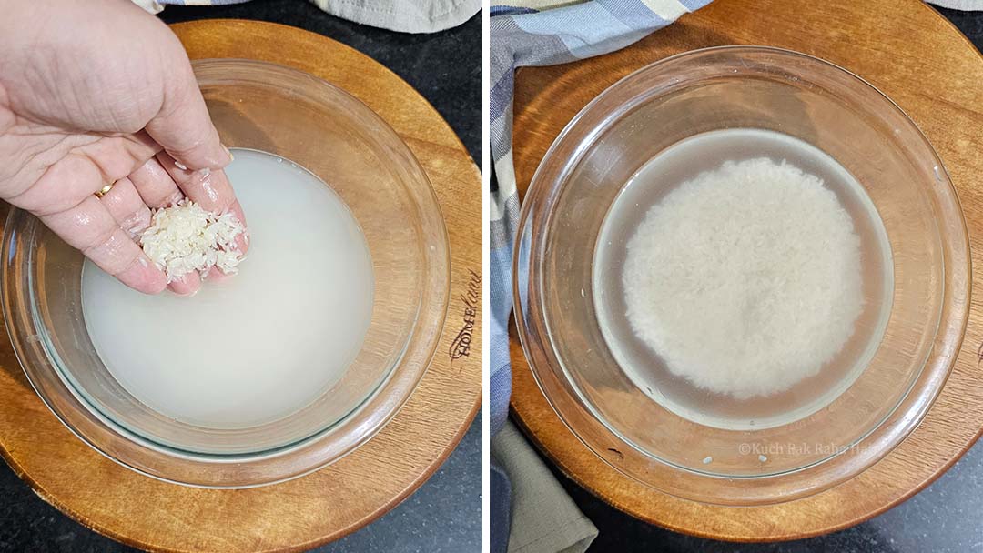 Washing and soaking rice.