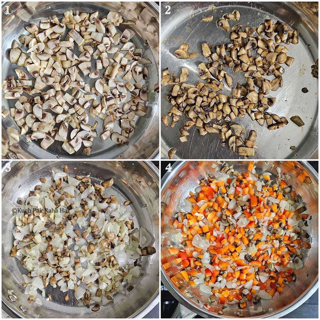 Sautéing vegetables in a pan.