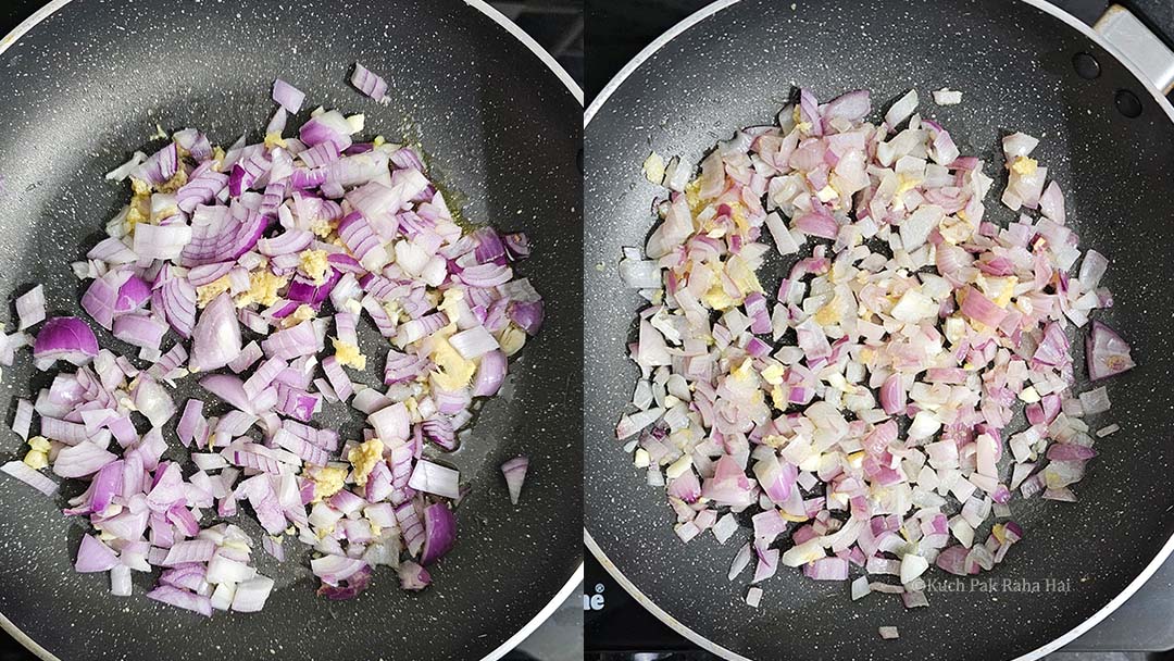 Sautéing ginger and onions in a pan.