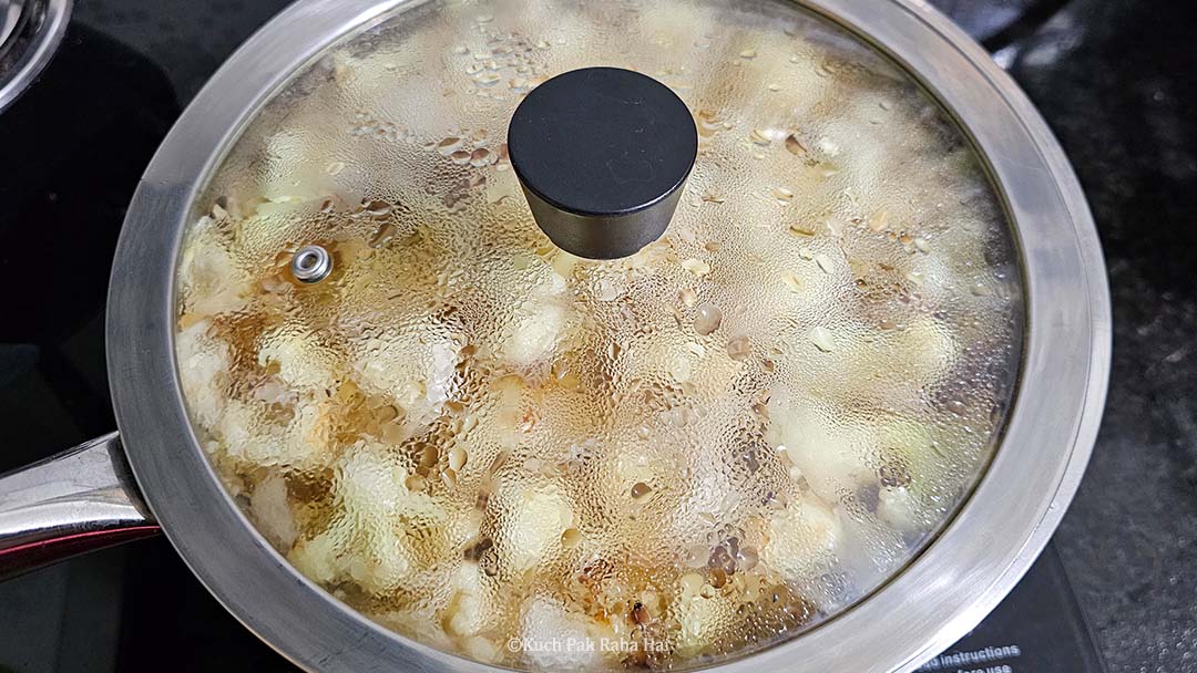 Covering the soup pan with lid.